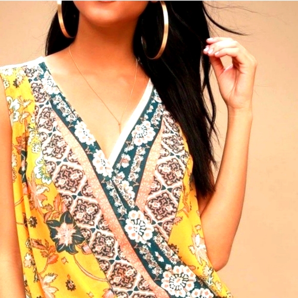 Free People Havana Golden Yellow Floral Print Sleeveless Surplice Top - Picture 2 of 4